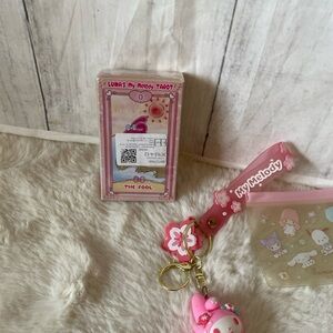 Sanrio My Melody Pink Keychain Strap with Matching Tarot Card Deck & zippy coin